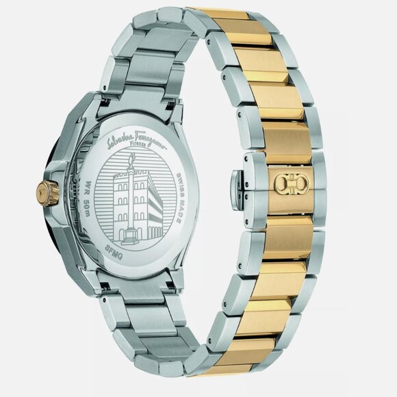 Ferragamo Black Face Mens 43mm Two Tone Watch! WOW - Picture 3 of 4